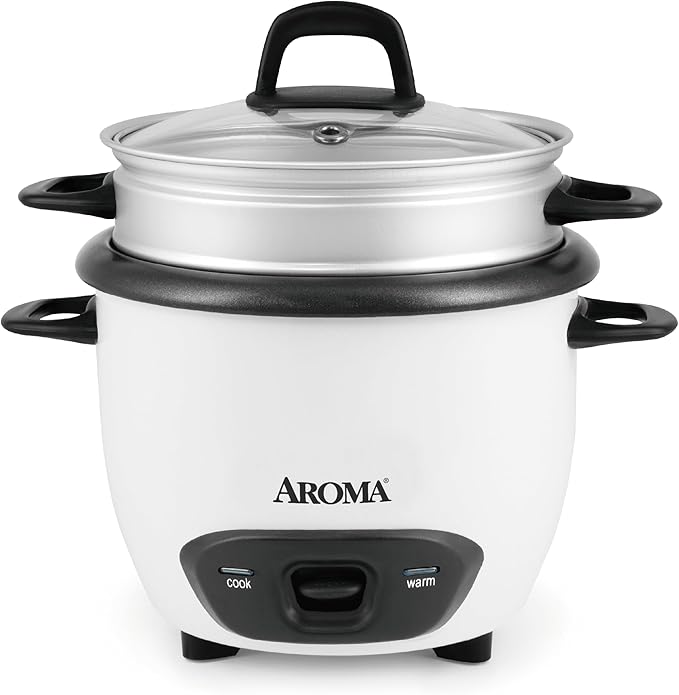 Aroma Housewares 6-Cup (Cooked) (3-Cup Uncooked) Pot Style Rice Cooker and Food Steamer (ARC-743-1NG), White
