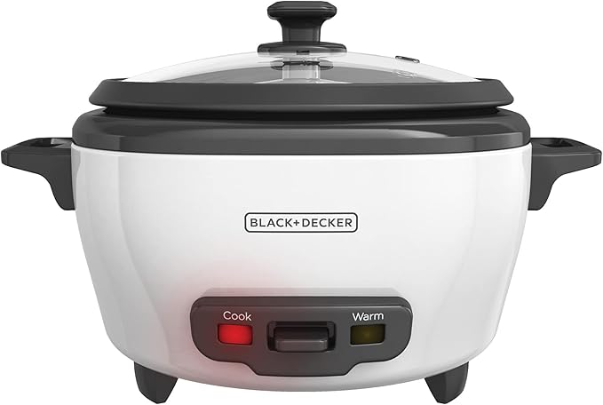 BLACK+DECKER 6-Cup Rice Cooker, RC506, 3-cup Uncooked Rice, Steaming Basket, Removable Non-Stick Bowl, One Touch
