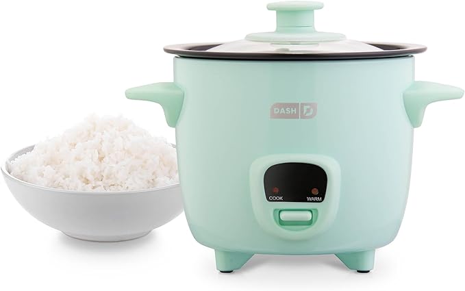 DASH Mini Rice Cooker Steamer with Removable Nonstick Pot, Keep Warm Function & Recipe Guide, .5 Quart, for Soups, Stews, Grains & Oatmeal - Aqua
