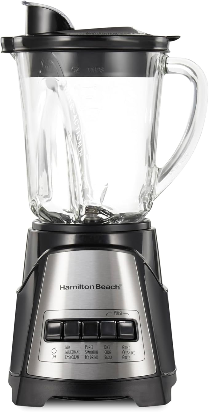 Hamilton Beach Power Elite Wave Action Blender For Smoothies, 40 Oz Glass Jar, 12 Functions Including Puree, Crush Ice, 700 Watts - Black (58148A)
